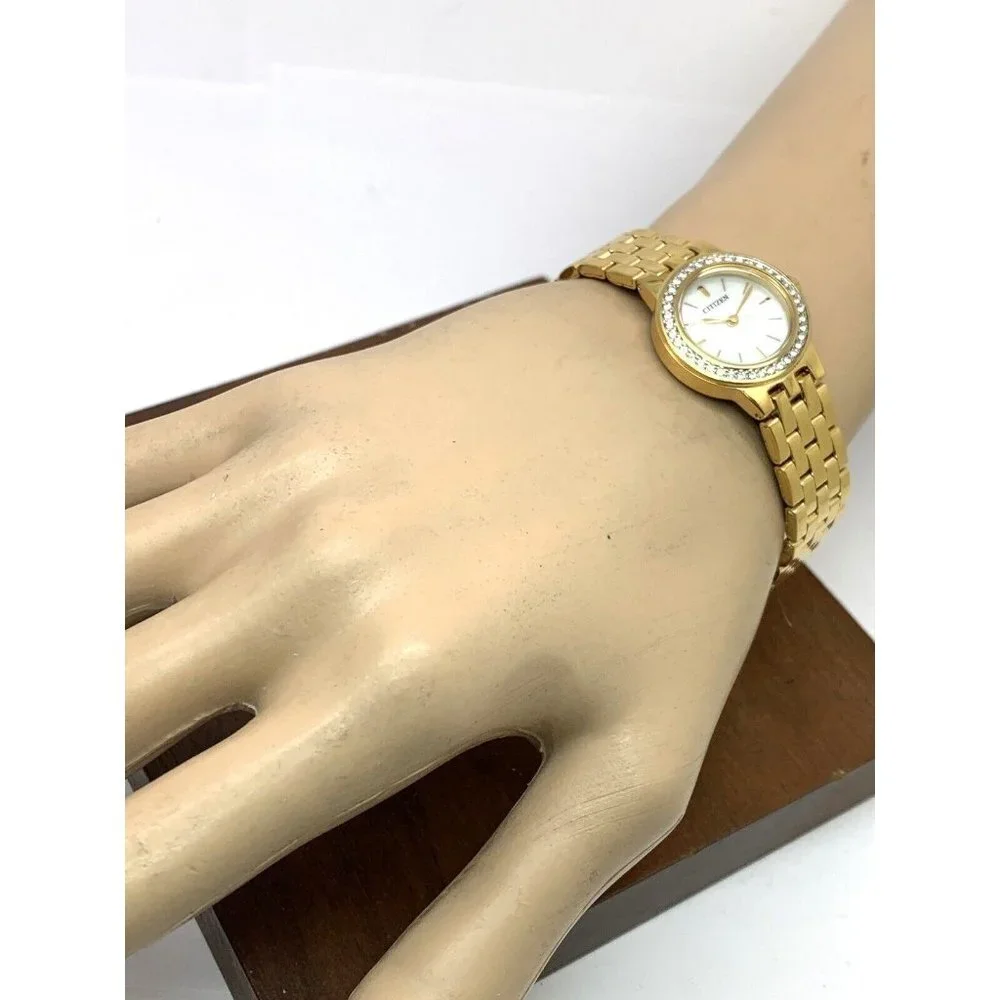 Citizen Women's Watch EJ6102-64D Quartz Gold Tone 23mm Swarovski & Bracelet Set